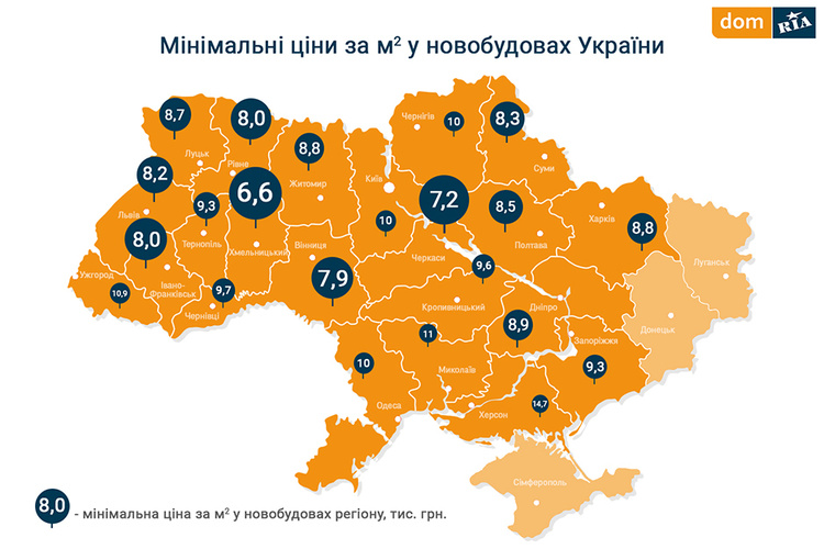 Топ-5 областей з найнижчими цінами на новобудови Топ-5 областей з найнижчими цінами на новобудови