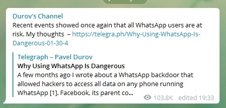 Творець Telegram закликає видалити з телефонів WhatsApp Творець Telegram закликає видалити з телефонів WhatsApp