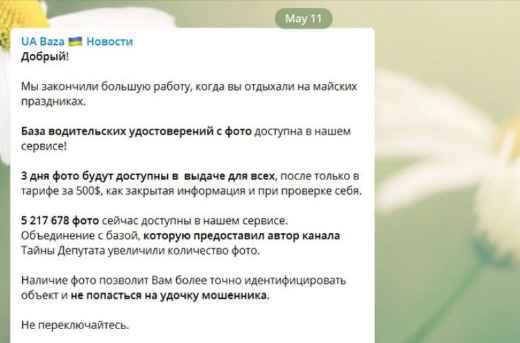 Telegram-бот продає водійські посвідчення українців, у Мінцифри відкидають, що дані з «Дії» Telegram-бот продає водійські посвідчення українців, у Мінцифри відкидають, що дані з «Дії»