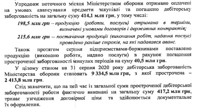 Дебіторська заборгованість Міноборони сягає 9 мільярдів Дебіторська заборгованість Міноборони сягає 9 мільярдів