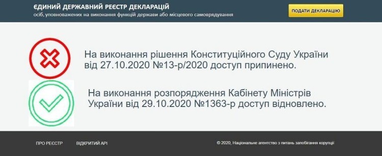 Єдиний реєстр е-декларацій, закритий після рішення КС, відновив свою роботу Єдиний реєстр е-декларацій, закритий після рішення КС, відновив свою роботу