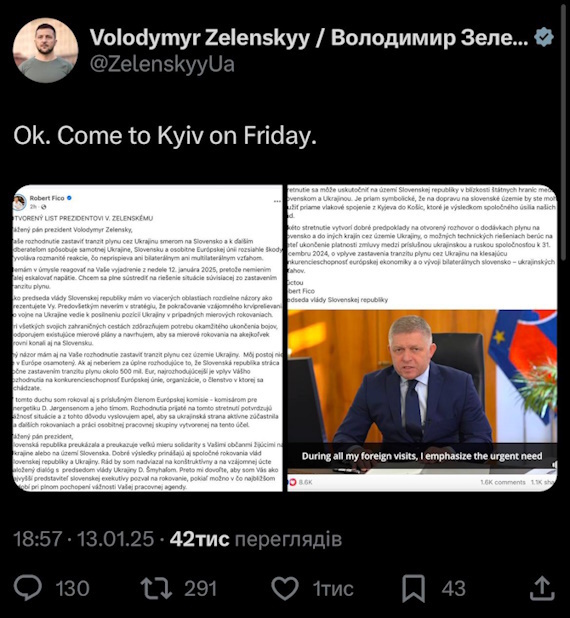 Прем'єр Словаччини Фіцо запрошує Зеленського зустрітися й обговорити газовий транзит Прем'єр Словаччини Фіцо запрошує Зеленського зустрітися й обговорити газовий транзит