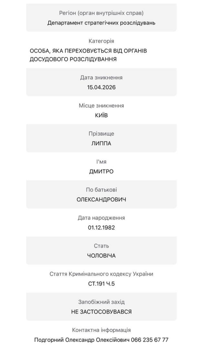 Ексголову Оператора ГТС Дмитра Липпу оголосили в розшук Ексголову Оператора ГТС Дмитра Липпу оголосили в розшук