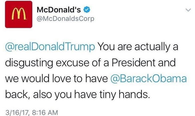 McDonald's розмістив у Twitter образливе для Трампа повідомлення