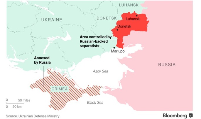 карта Bloomberg Bloomberg: Путін збирається приєднати Донбас до Росії