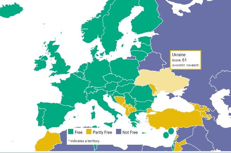 Джерело: freedomhouse.org Україна на висоті у рейтингу свободи від Freedom House, Росія наближається до диктатури