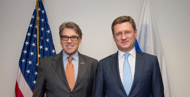 Рік Перрі, Олександр Новак Міністри енергетики РФ та США обговорили питання санкцій та «Північного потоку – 2»