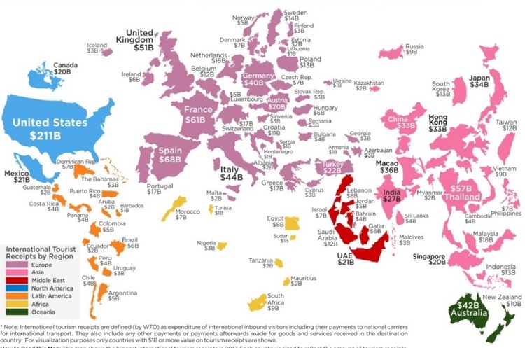 visualcapitalist.com В яких країнах туристи витрачають найбільше грошей (ІНФОГРАФІКА)