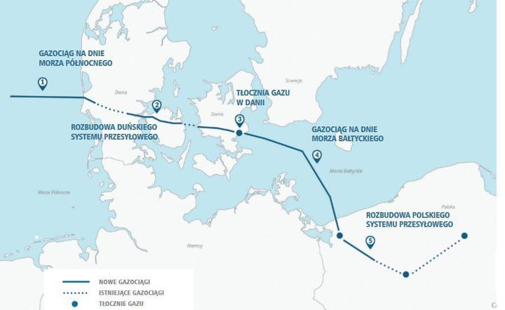 карта Baltic Pipe Газопровід Baltic Pipe позбавить Польщі залежності від російського газу
