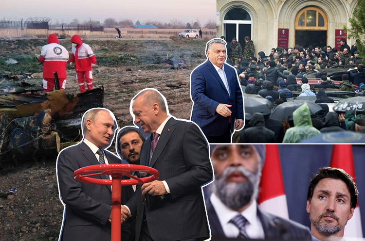 Фото: скриншот twitter @PMcanadien / @iranian_rcs / kremlin.ru/ @RFERL / @orbanviktor Геополітичний огляд тижня: авіакатастрофа в Ірані, протести в Абхазії та мирний діалог у Лівії