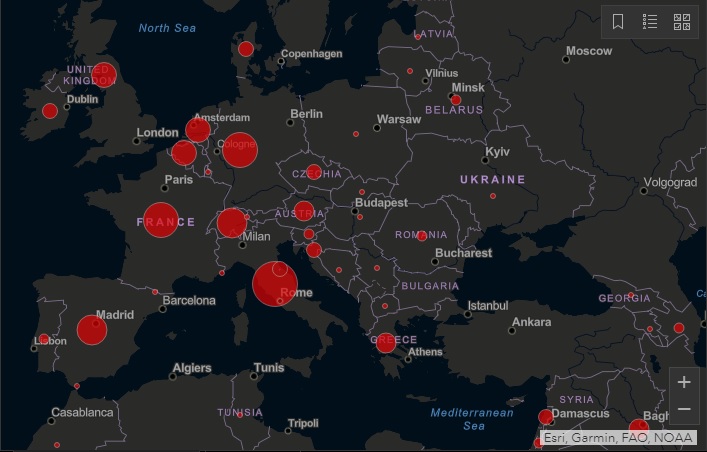 https://gisanddata.maps.arcgis.com Коронавірус в європейських країнах: останні дані на 6 березня