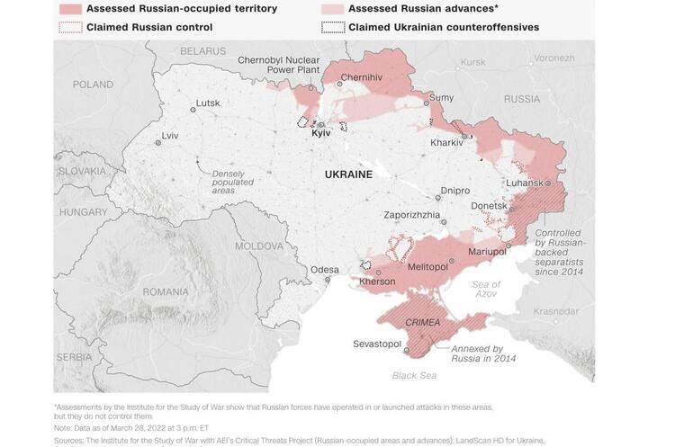 Графіка: Renee Rigdon, CNN Пентагон: пересування російських військ під Києвом – це перебазування, а не відведення