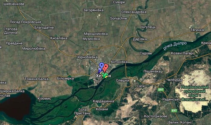 Google Maps шойгу віддав наказ російським військам відійти з Херсона і з усього правого берега Дніпра