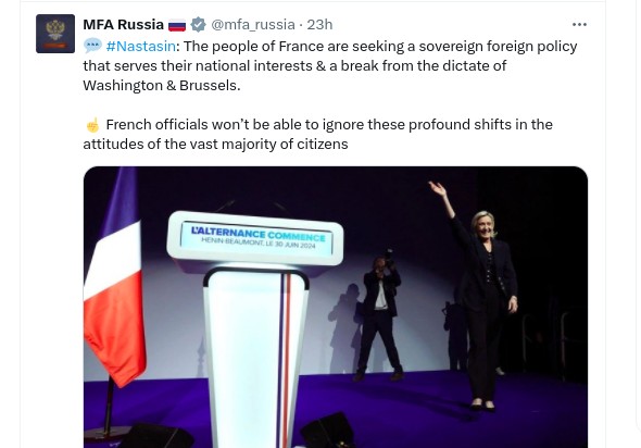 скріншот Марін Ле Пен висловила «обурення» публікацією її фото на сторінці МЗС росії