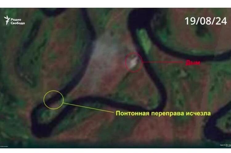 NASA FIRMS \ svoboda.org Супутникові знімки показують, що понтонний міст, який намагалися встановити росіяни, зник