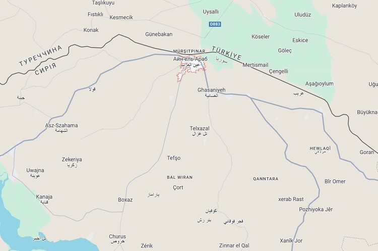 Google Map Туреччина накопичує війська на кордоні з Сирією і готується до масштабного вторгнення в цю країну – WSJ